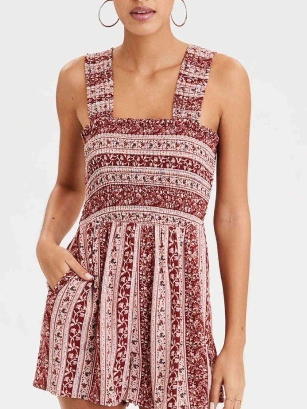 American Eagle Smocked Floral Romper XL Tall
